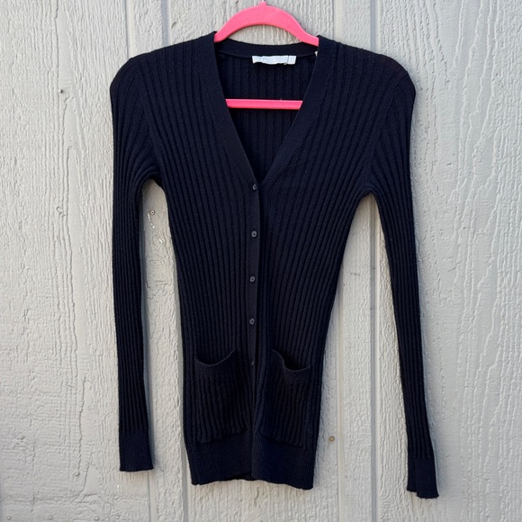 Vince Sweaters - Vince 100% Cashmere Navy Blue Ribbed V-Neck Button Cardigan Sweater